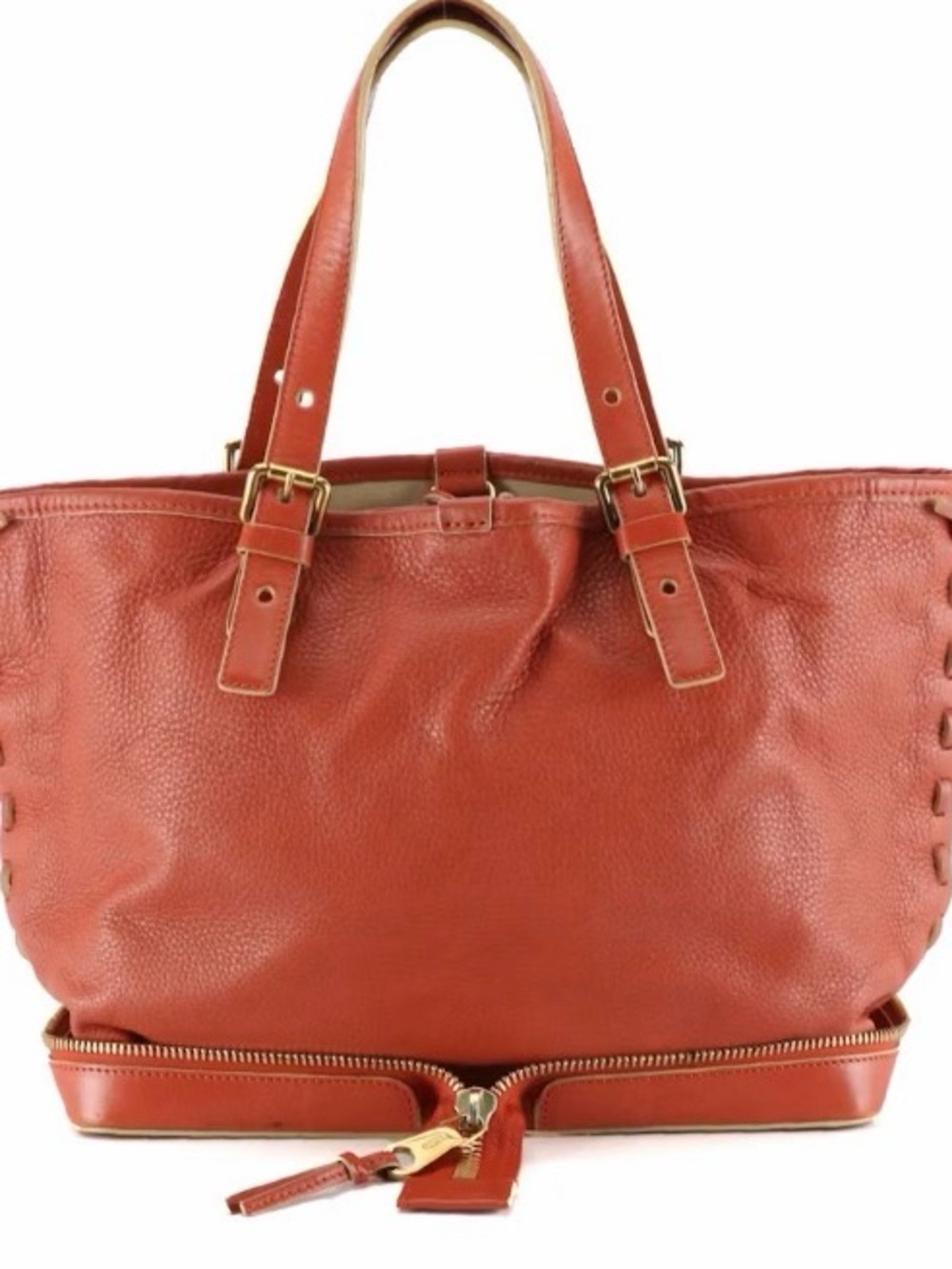 Genuine Chloe Ellen Moyen Tote with Zipper Detail in Orange Grained Leather